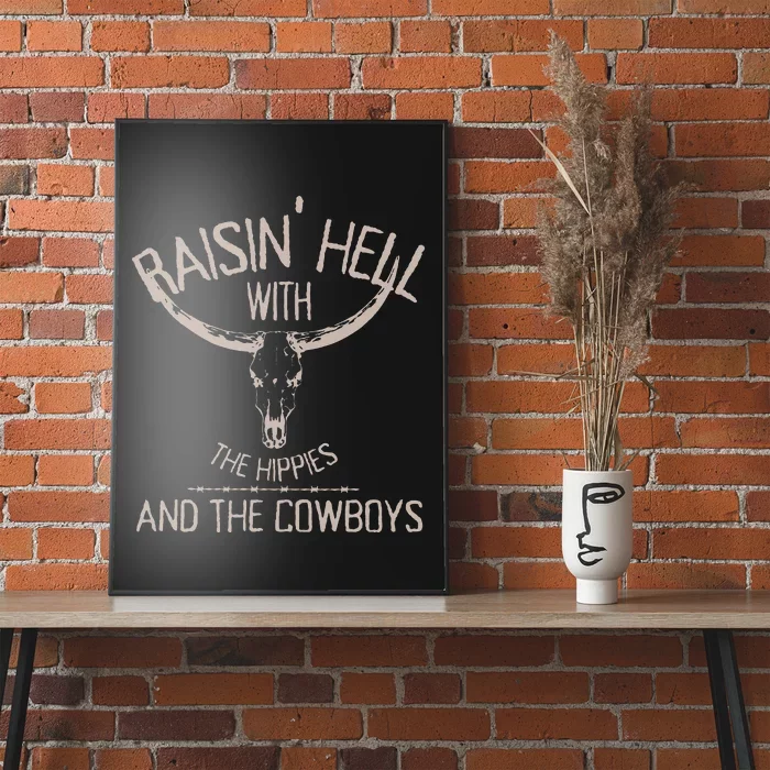 Hippies And Cow Western Cowhide Cow Poster