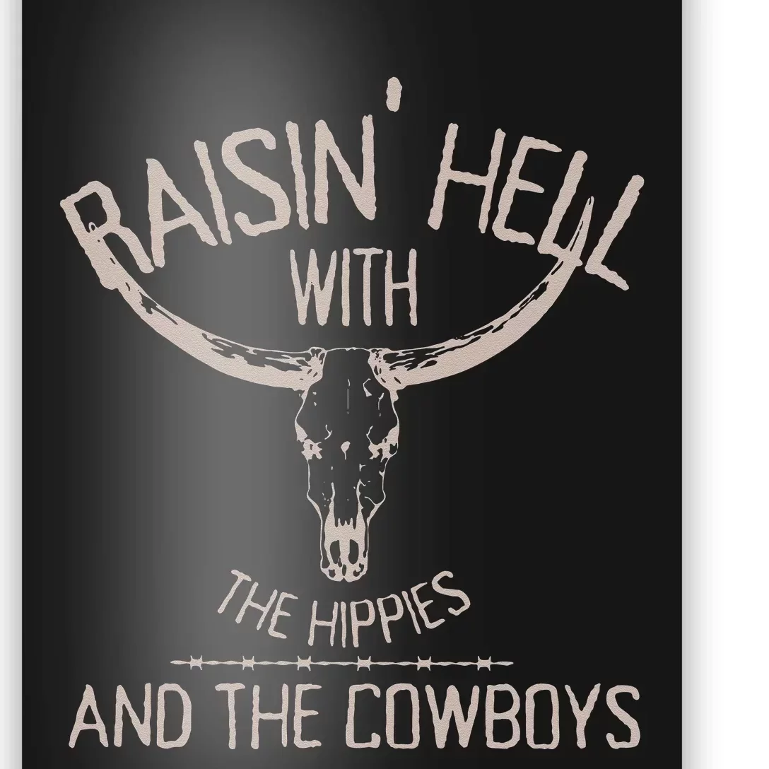 Hippies And Cow Western Cowhide Cow Poster