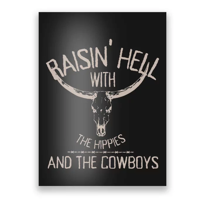 Hippies And Cow Western Cowhide Cow Poster