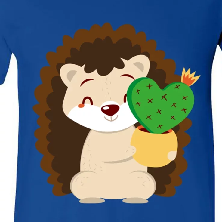 Hedgehog And Cactus Love Heart Cute Valentines Day Gift V-Neck T-Shirt