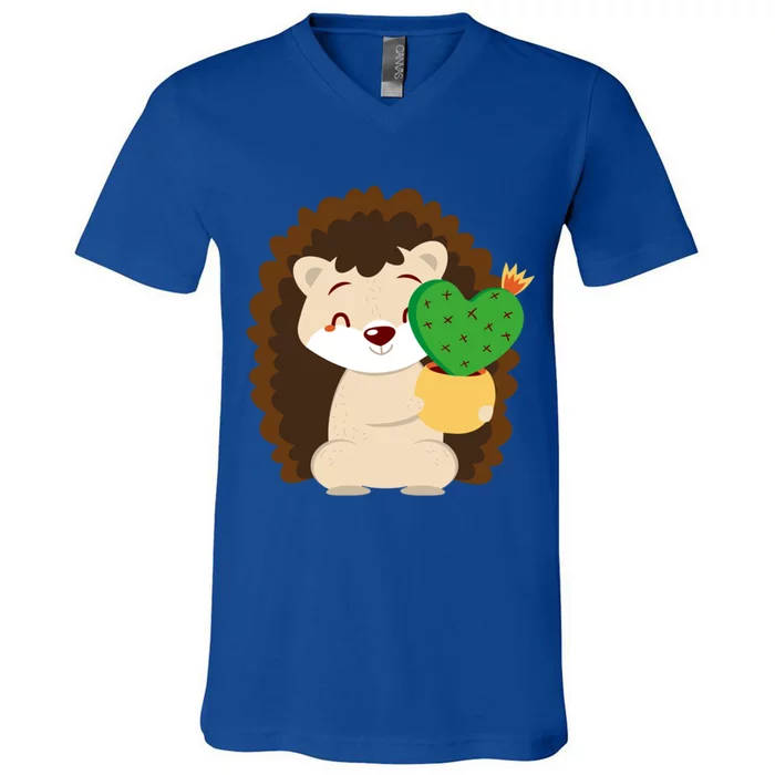 Hedgehog And Cactus Love Heart Cute Valentines Day Gift V-Neck T-Shirt