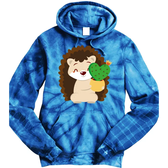 Hedgehog And Cactus Love Heart Cute Valentines Day Gift Tie Dye Hoodie