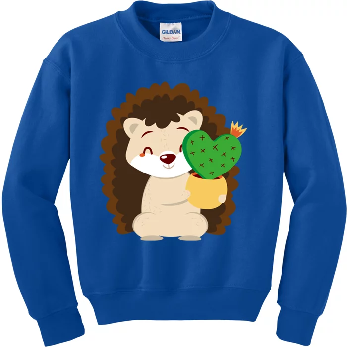 Hedgehog And Cactus Love Heart Cute Valentines Day Gift Kids Sweatshirt