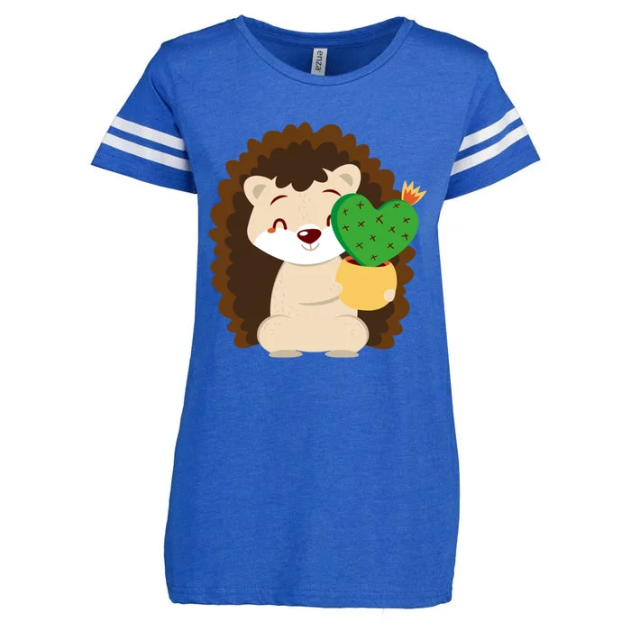 Hedgehog And Cactus Love Heart Cute Valentines Day Gift Enza Ladies Jersey Football T-Shirt