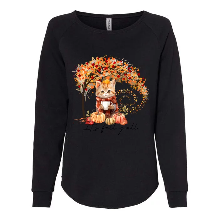 Hello Autumn Cat ItS Fall YAll Vibes Thanksgiving Coffee Cool Gift Womens California Wash Sweatshirt