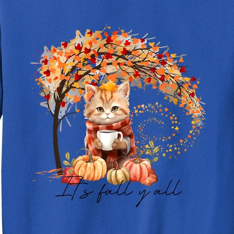 Hello Autumn Cat ItS Fall YAll Vibes Thanksgiving Coffee Cool Gift Tall Sweatshirt