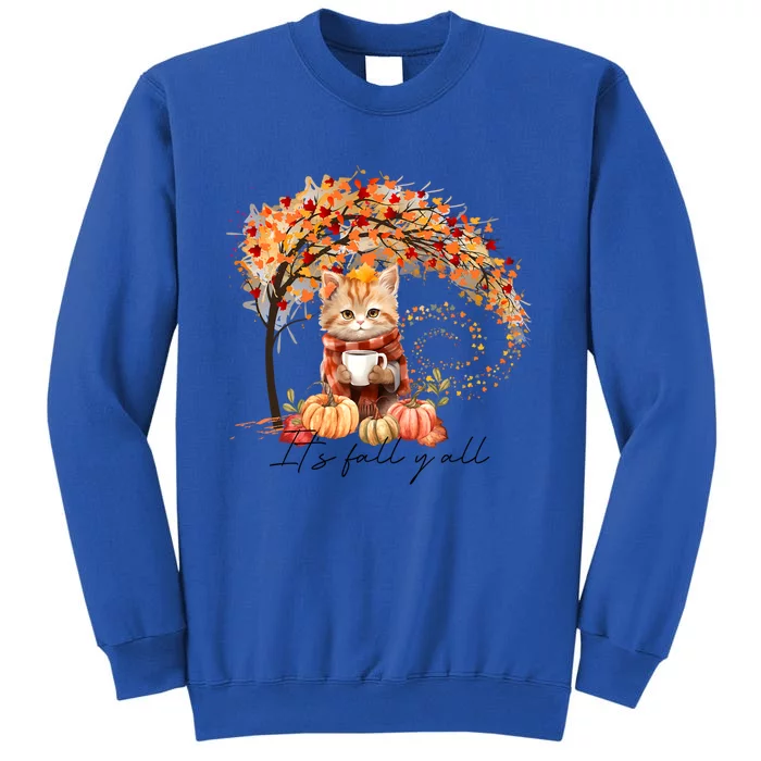 Hello Autumn Cat ItS Fall YAll Vibes Thanksgiving Coffee Cool Gift Tall Sweatshirt