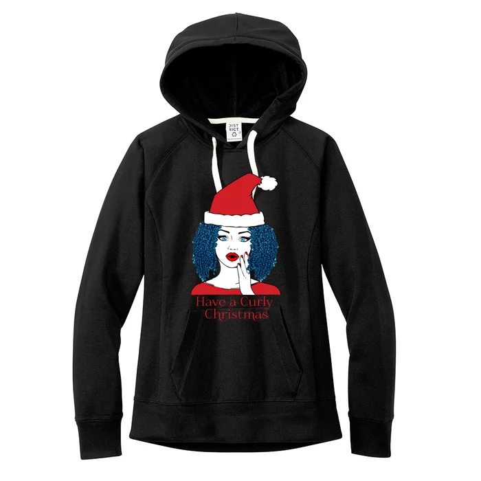 Have A Curly Christmas Santa Claus Hat On Curly Gift Women's Fleece Hoodie