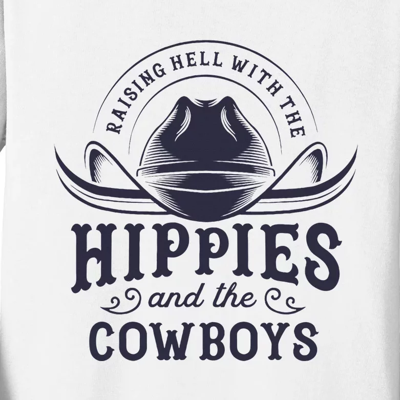 Hippies And Cowboys Cowgirls Retro 70s Western Country Rodeo Kids Long Sleeve Shirt