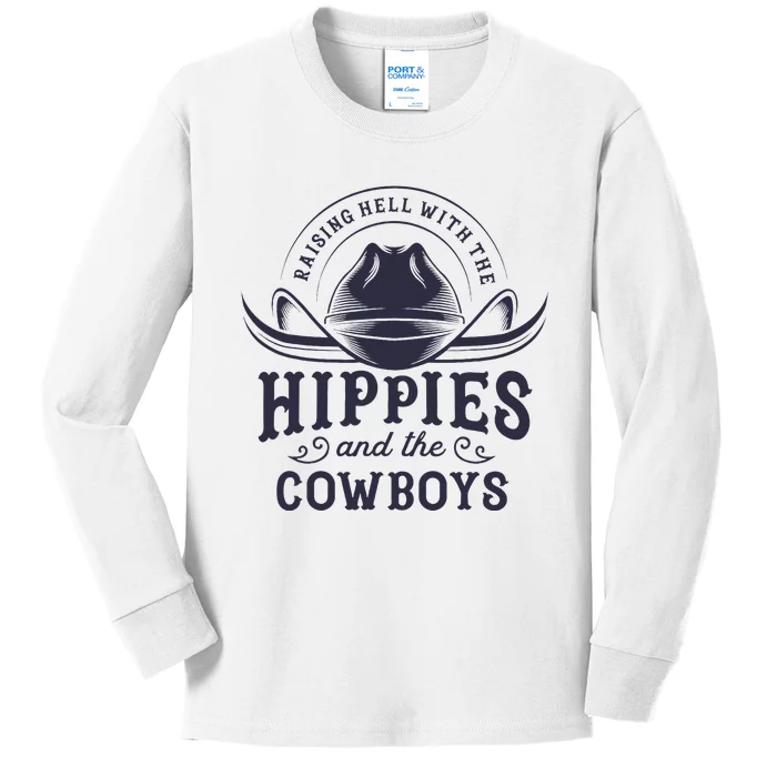 Hippies And Cowboys Cowgirls Retro 70s Western Country Rodeo Kids Long Sleeve Shirt