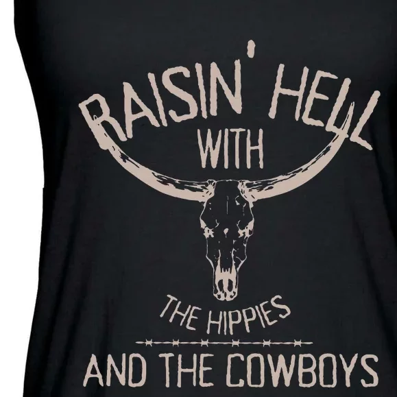 Hippies And Cowboys Western Cowhide Cowgirls Ladies Essential Flowy Tank