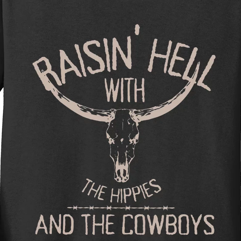 Hippies And Cowboys Western Cowhide Cowgirls Kids Long Sleeve Shirt