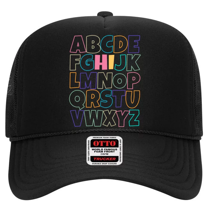 Hi ABC Colorful Alphabet High Crown Mesh Trucker Hat