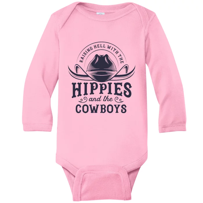 Hippies And Cowboys Cowgirls Retro 70s Western Country Rodeo Baby Long Sleeve Bodysuit