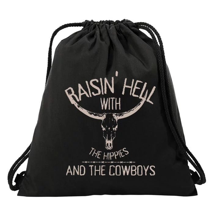 Hippies And Cowboys Western Cowhide Cowgirls Drawstring Bag