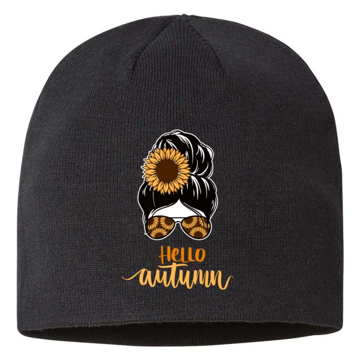 Hello Autumn Cute Bun Fall Floral 8 1/2in Sustainable Knit Beanie