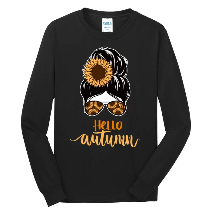 Hello Autumn Cute Bun Fall Floral Tall Long Sleeve T-Shirt