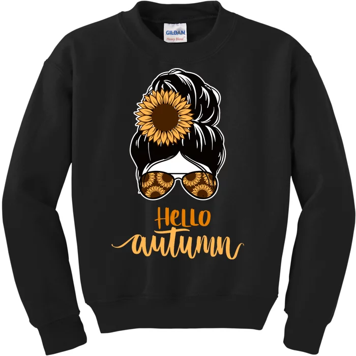 Hello Autumn Cute Bun Fall Floral Kids Sweatshirt