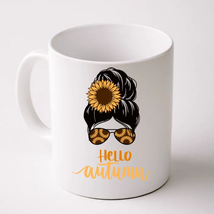 Hello Autumn Cute Bun Fall Floral Front & Back Coffee Mug