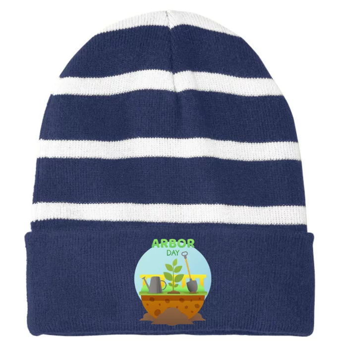 Happy Arbor Day Tree Planting Arbor Day Striped Beanie with Solid Band