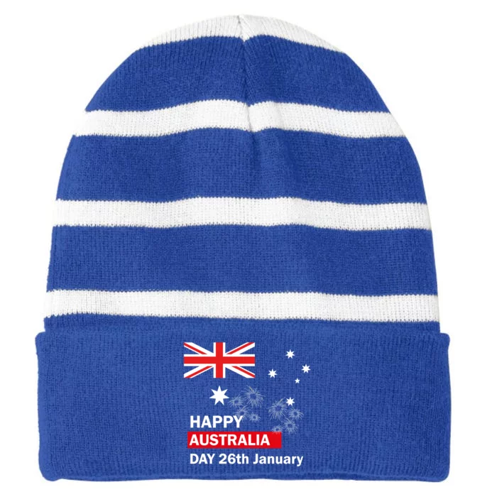 Happy Australia Day January 26 Australian Flag Gift Striped Beanie with Solid Band