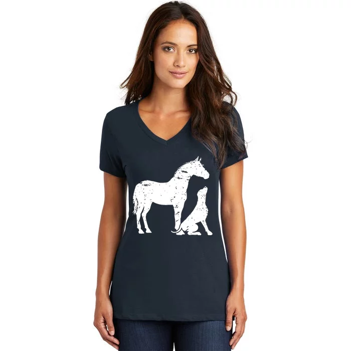 HORSE And DOG Motif For Women And Men Horse Dog Lover Women's V-Neck T-Shirt