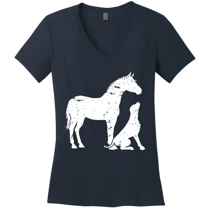 HORSE And DOG Motif For Women And Men Horse Dog Lover Women's V-Neck T-Shirt