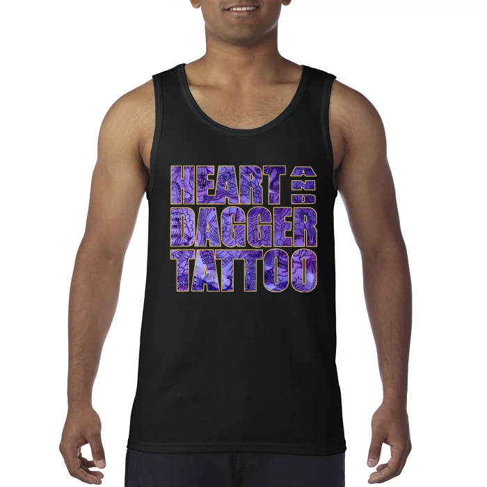 Heart And Dagger Tattoo Purple Tank Top