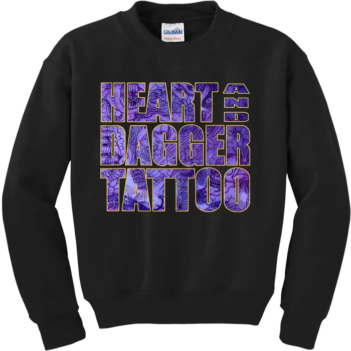 Heart And Dagger Tattoo Purple Kids Sweatshirt