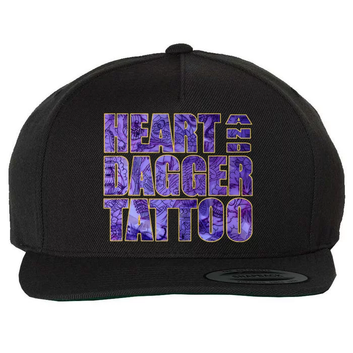 Heart And Dagger Tattoo Purple Wool Snapback Cap