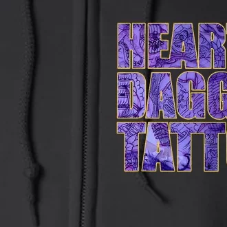 Heart And Dagger Tattoo Purple Full Zip Hoodie