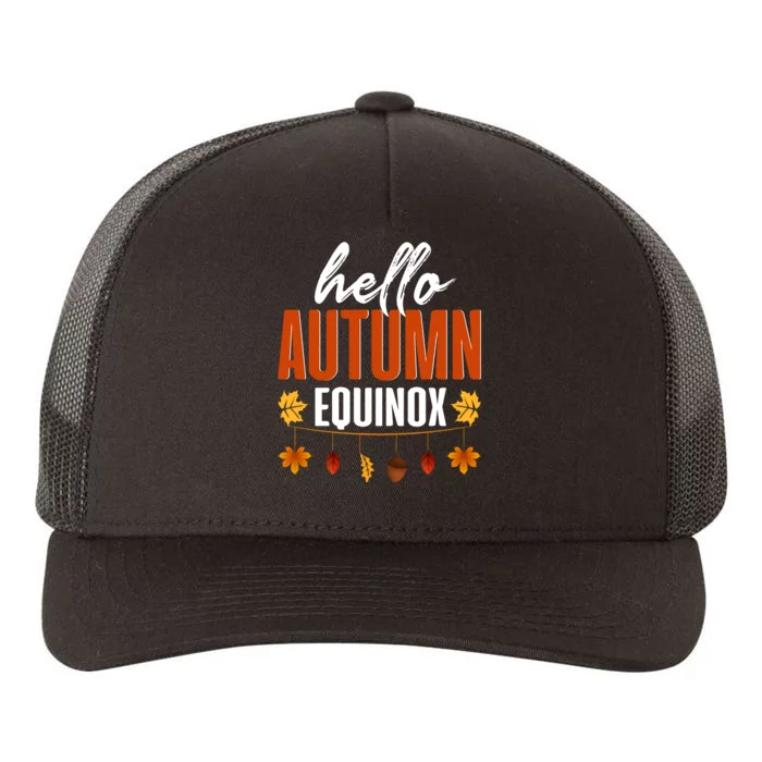 Hello Autumn Equinox Fall Leaves Graphic Yupoong Adult 5-Panel Trucker Hat