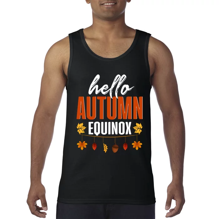 Hello Autumn Equinox Fall Leaves Graphic Tank Top