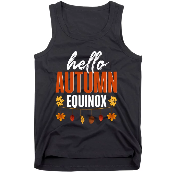 Hello Autumn Equinox Fall Leaves Graphic Tank Top