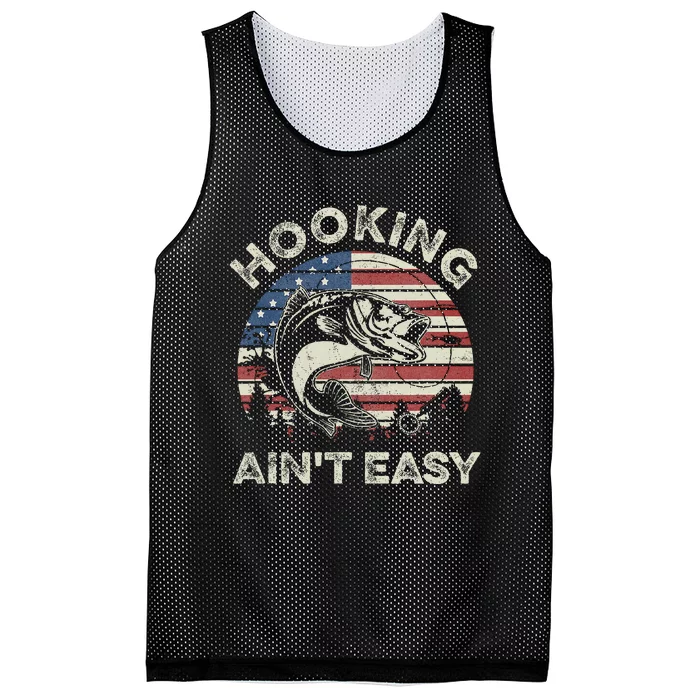 Hooking AinT Easy Vintage Funny Fishing Fisherman Usa Flag Mesh Reversible Basketball Jersey Tank