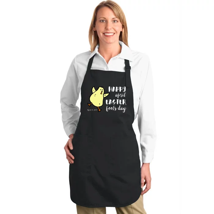 Happy April Easter Fools Day Funny Dancing Chick Full-Length Apron With Pocket