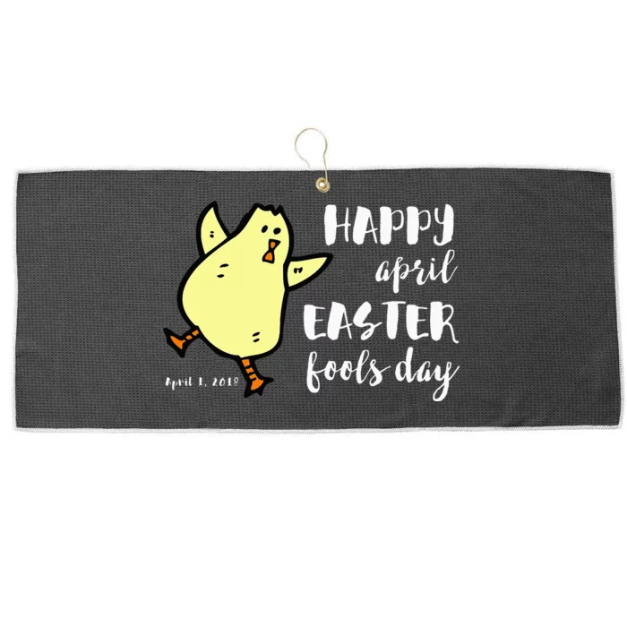 Happy April Easter Fools Day Funny Dancing Chick Large Microfiber Waffle Golf Towel