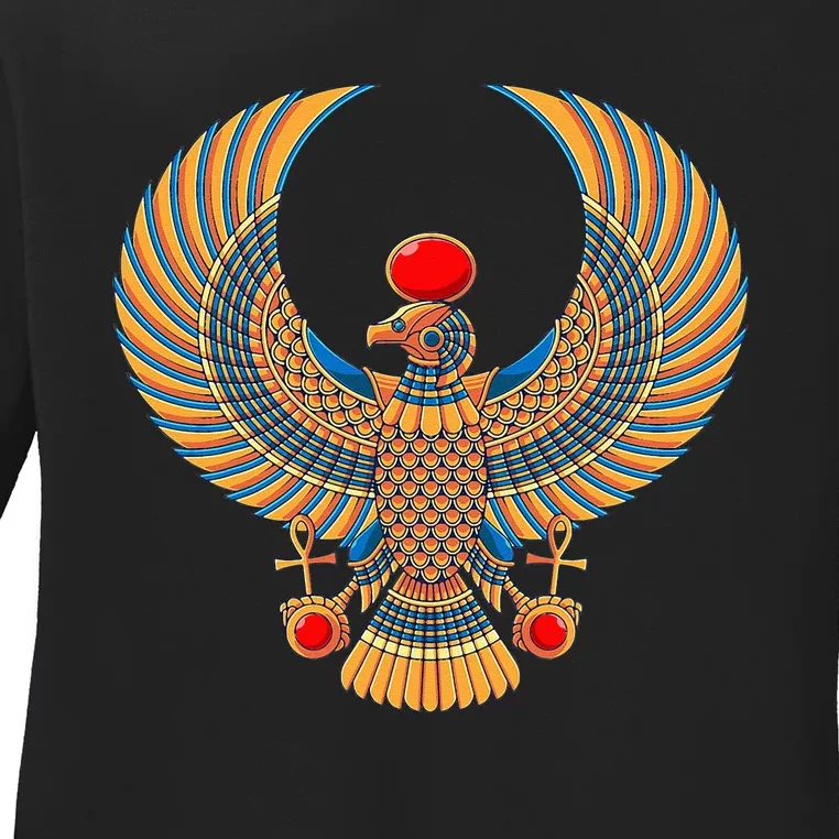 Horus Ancient Egyptian Falcon Hieroglyph Egypt God Mythology Ladies Long Sleeve Shirt