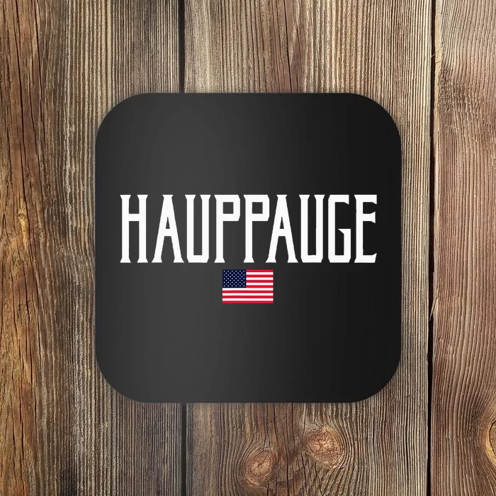 Hauppauge American Flag And White Text Coaster