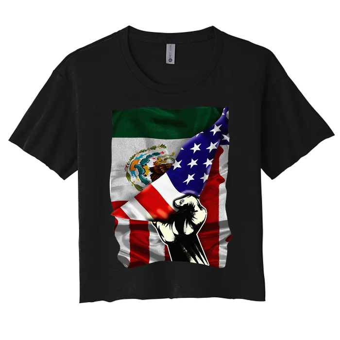 Half American Flag Mexican Roots Usa Flag Mexico Women's Crop Top Tee