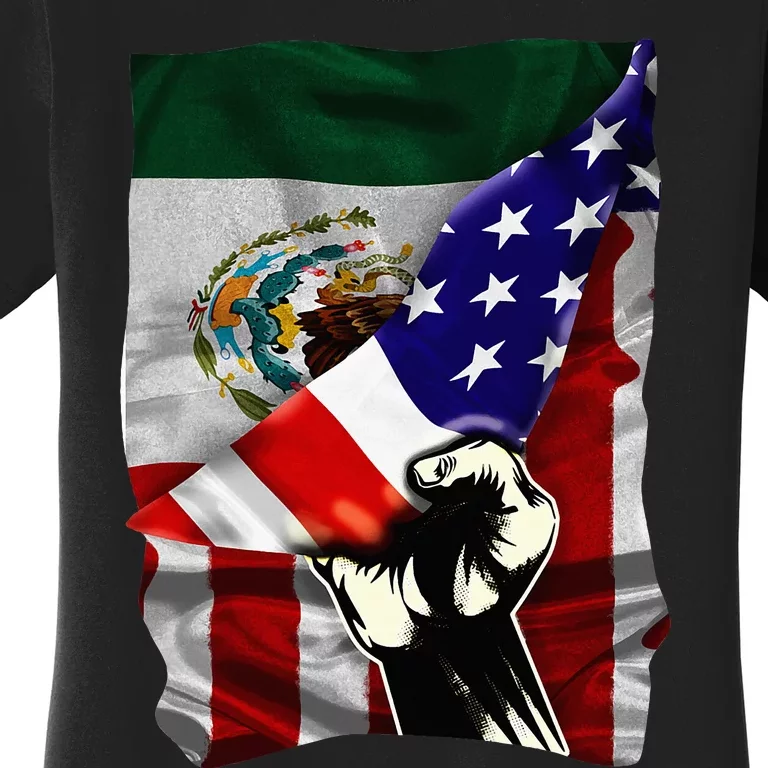 Half American Flag Mexican Roots Usa Flag Mexico Women's T-Shirt