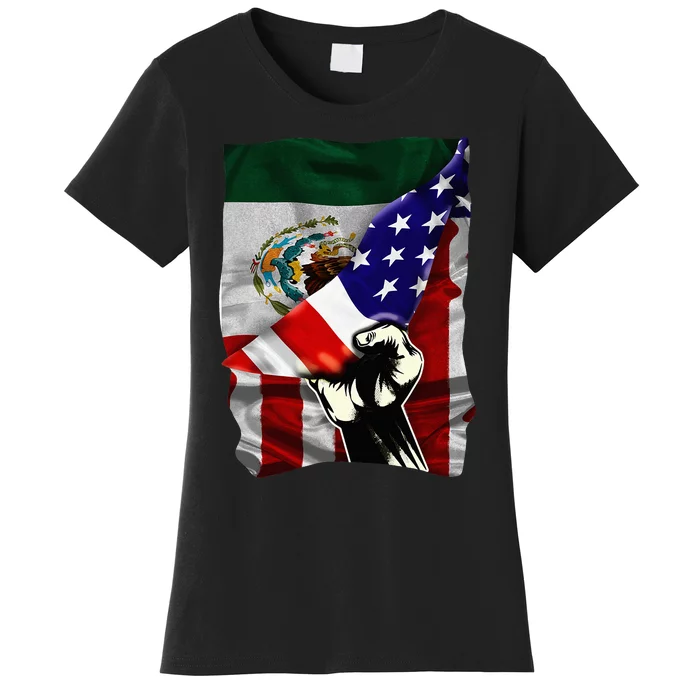 Half American Flag Mexican Roots Usa Flag Mexico Women's T-Shirt