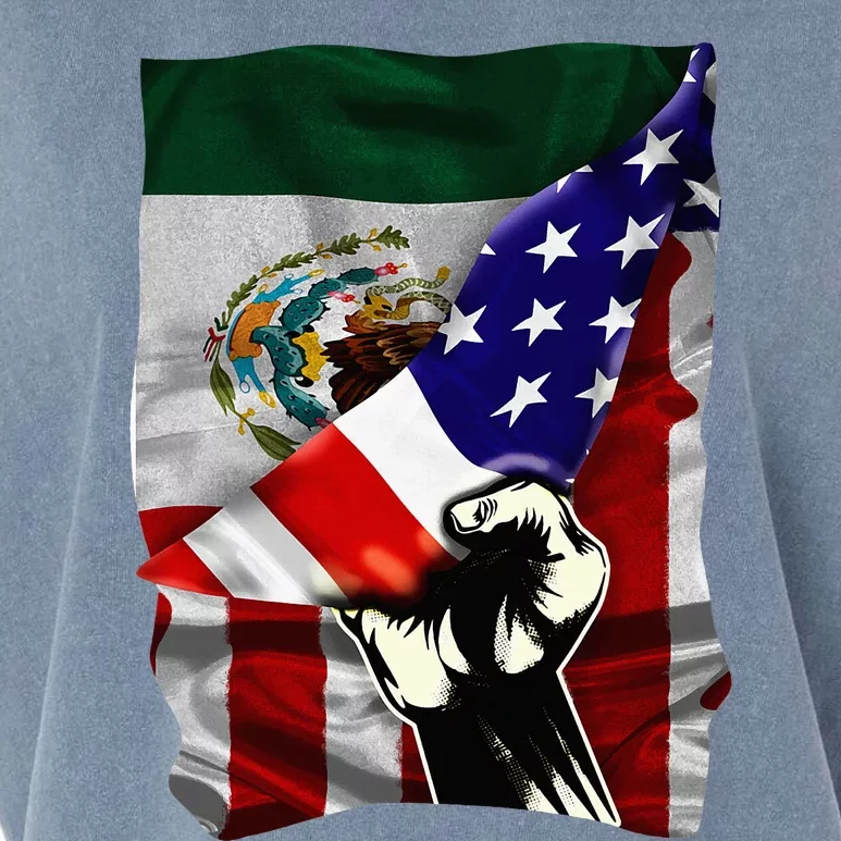 Half American Flag Mexican Roots Usa Flag Mexico Garment-Dyed Women's Muscle Tee