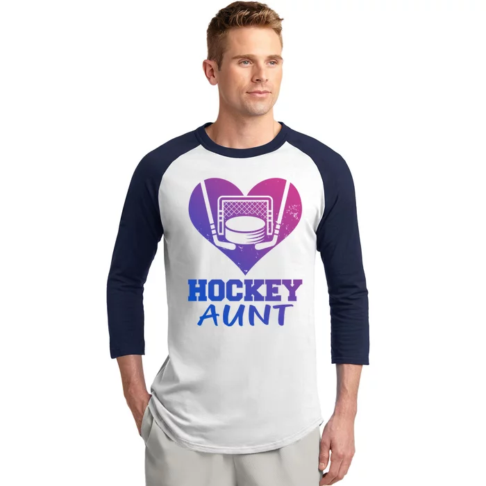 Hockey Aunt Funny Hockey Heart Gift Baseball Sleeve Shirt