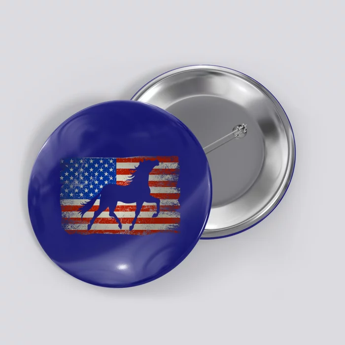 Horse American Flag Usa Patriotic Funny Gift Button