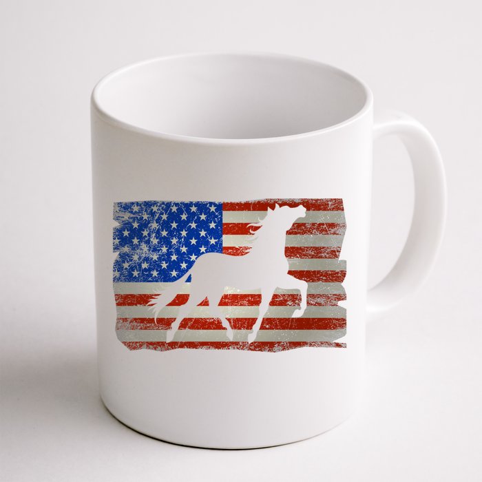 Horse American Flag Usa Patriotic Funny Gift Front & Back Coffee Mug