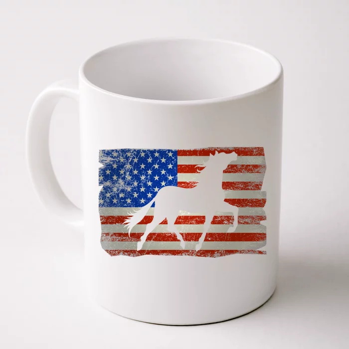 Horse American Flag Usa Patriotic Funny Gift Front & Back Coffee Mug