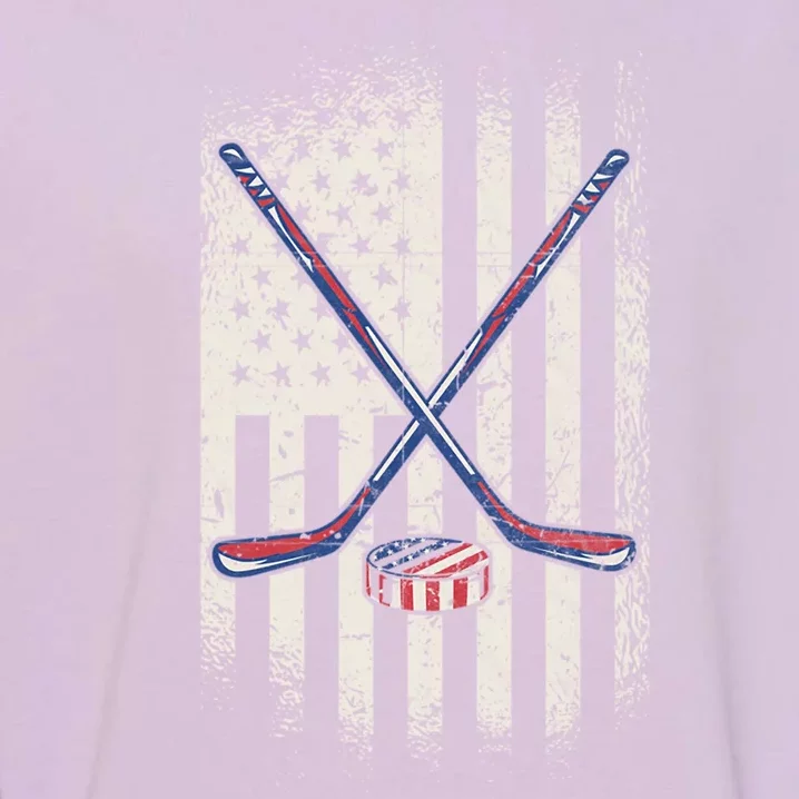 Hockey American Flag Usa Ice Hockey Cool Gift Garment-Dyed Sweatshirt