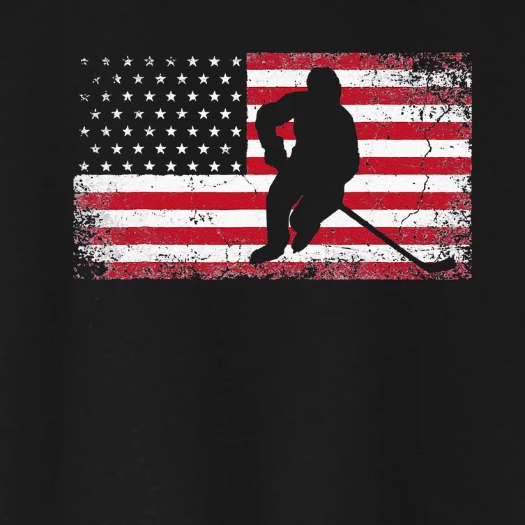 Hockey American Flag 4th Of July Patriotic USA Dad Men Son Women's Crop Top Tee