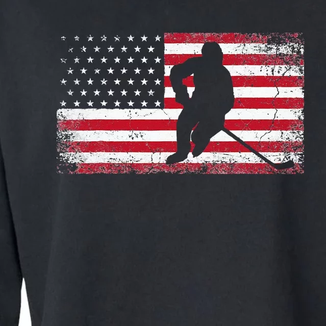 Hockey American Flag 4th Of July Patriotic USA Dad Men Son Cropped Pullover Crew